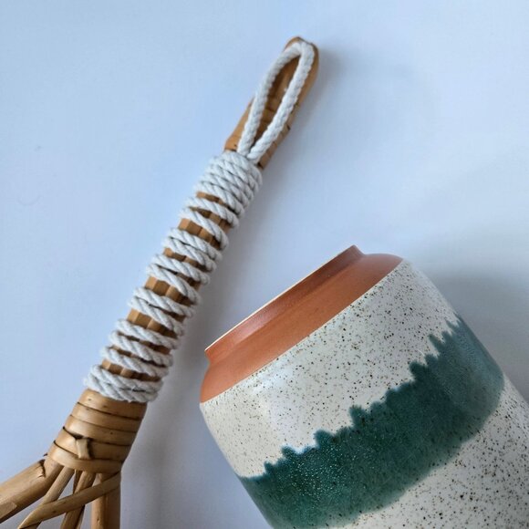 Hanging planter cache-pot rattan bamboo wicker ceramic pot macramé hook - Picture 7 of 7